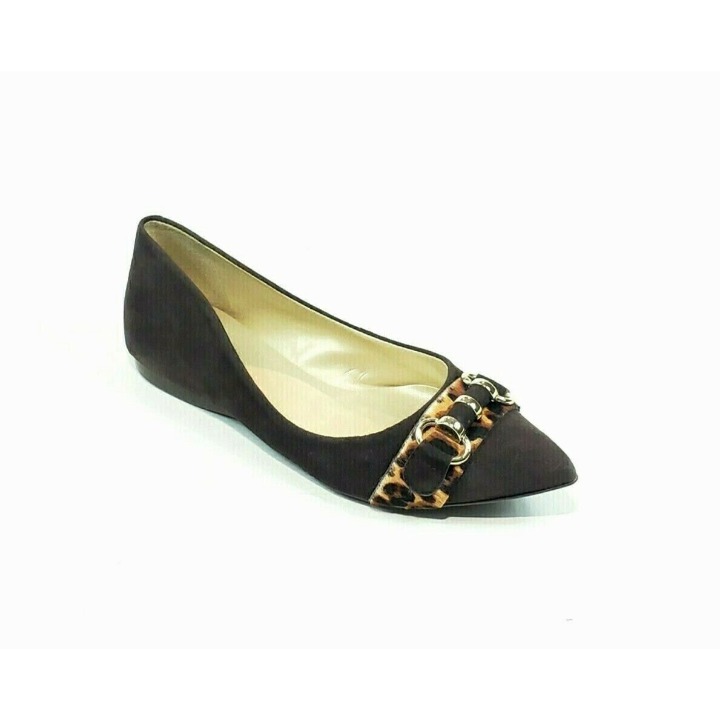 FS NY French Sole Ballet Flats Horsebit Pointed Toe Leopard Brown Suede US 9.5
