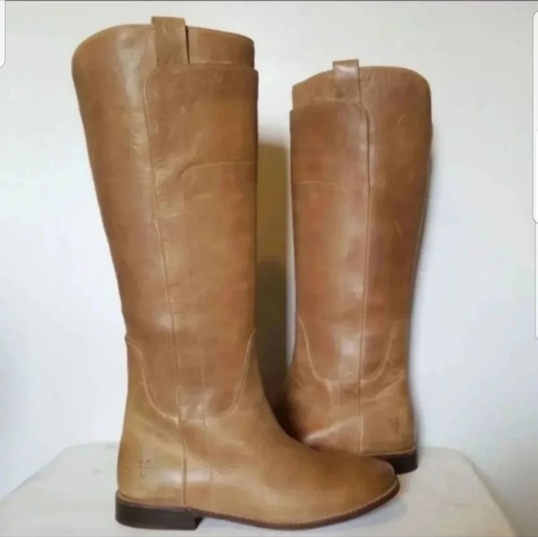 Frye 6 paige tan tall leather brown distressed riding boots