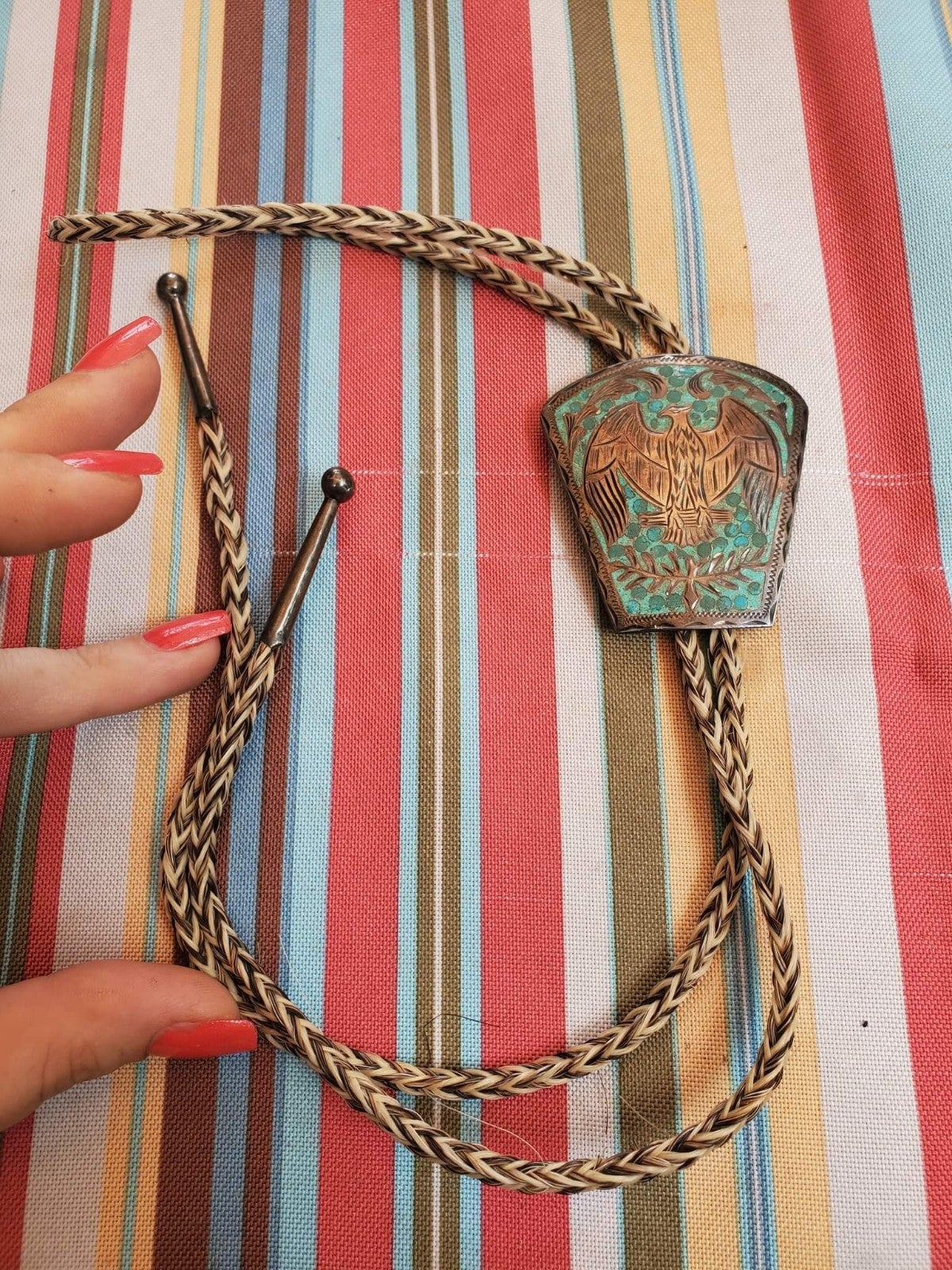 Rare bolo tie sterling and turquoise inlay