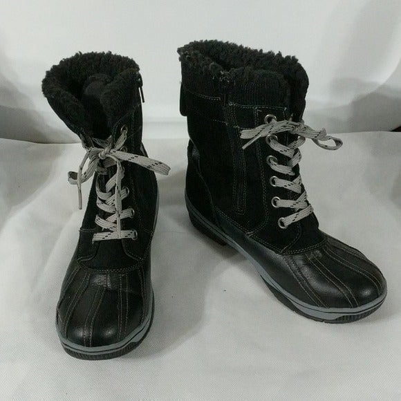Khombu Kiara Black Leather Faux Fur Winter Boots - 8