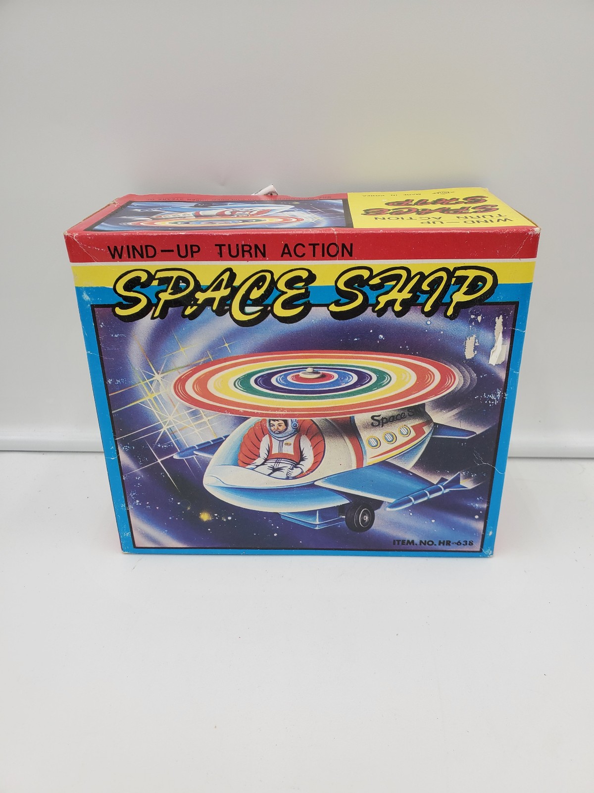 Vintage 1950's MTU Korean Wind-Up SPACE SHIP Tin Litho Toy In Box - WORKS