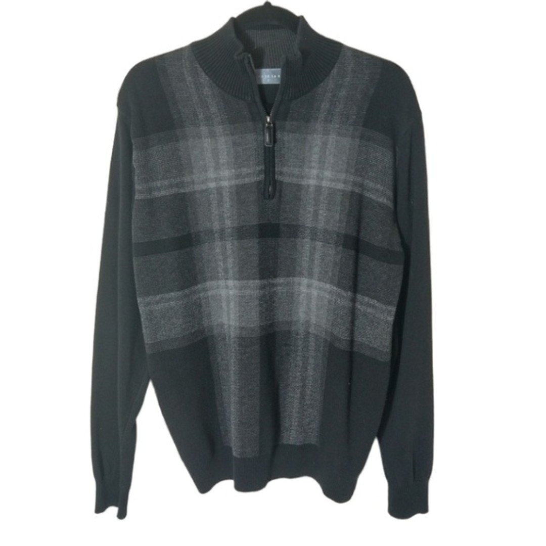 Oscar De La Renta 1/4 zip plaid pattern knit pullover sweater top Men's size XL