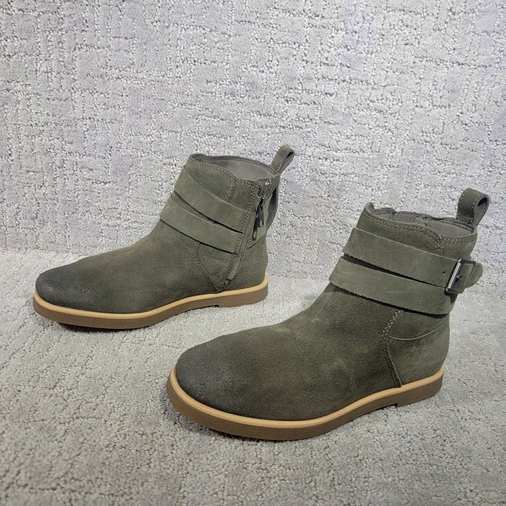 UGG Josefene Womens Size US6 Olive Taupe Suede Buckle Strap Side Zip Ankle Boots