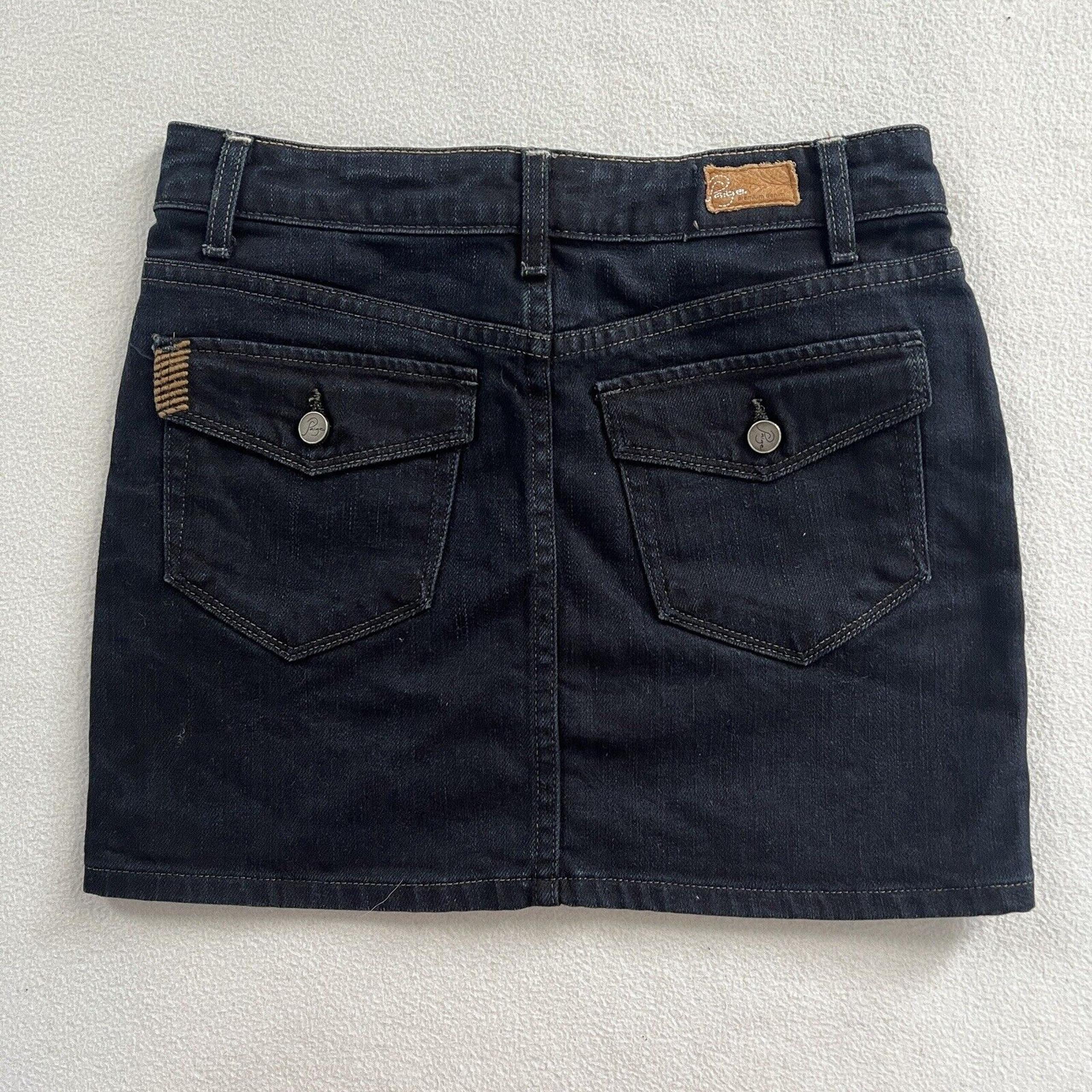 Paige Women Blue Jean Denim Straight Dark Wash Whiskered Stretch Mini Skirt 24
