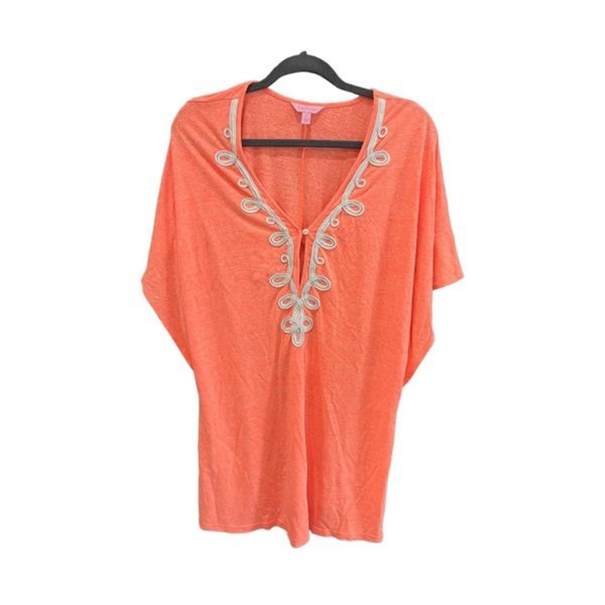 Lilly Pulitzer Womens Orange Keyhole Embroidered Cover Up Swimwear Size Small
