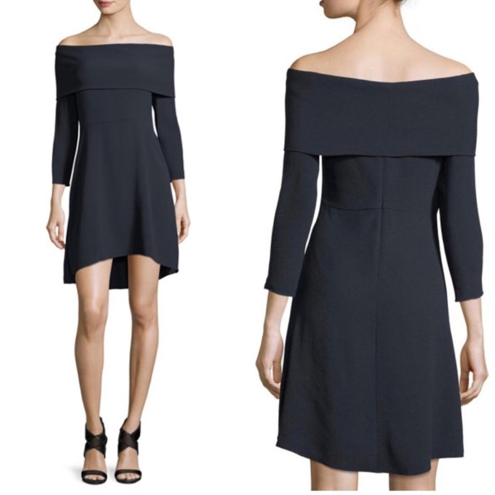 Theory Elegant Mini Kensington Off-the-Shoulder Black Cocktail Dress Size 4