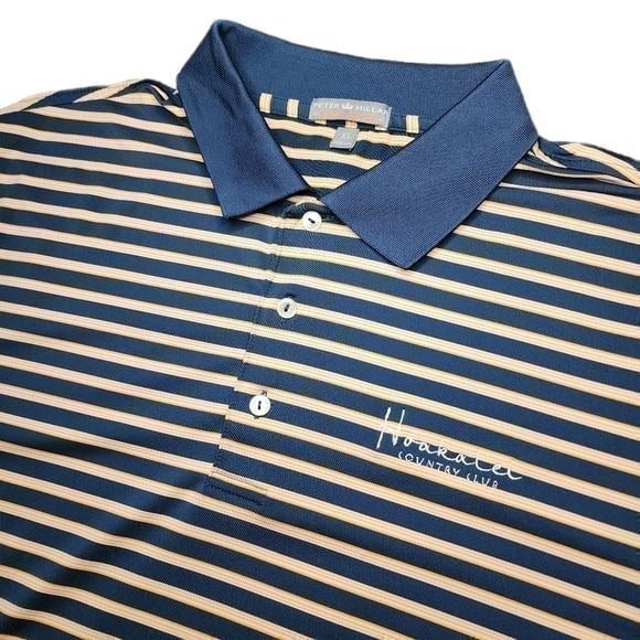 Peter Millar Summer Comfort Mens XL Blue & Orange Striped Short Sleeve Athletic