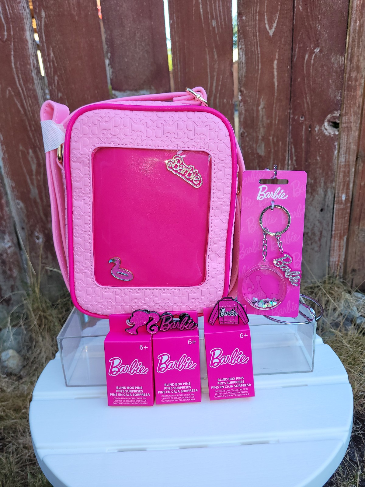 Barbie Allover Print Pin Display Crossbody Bag set C