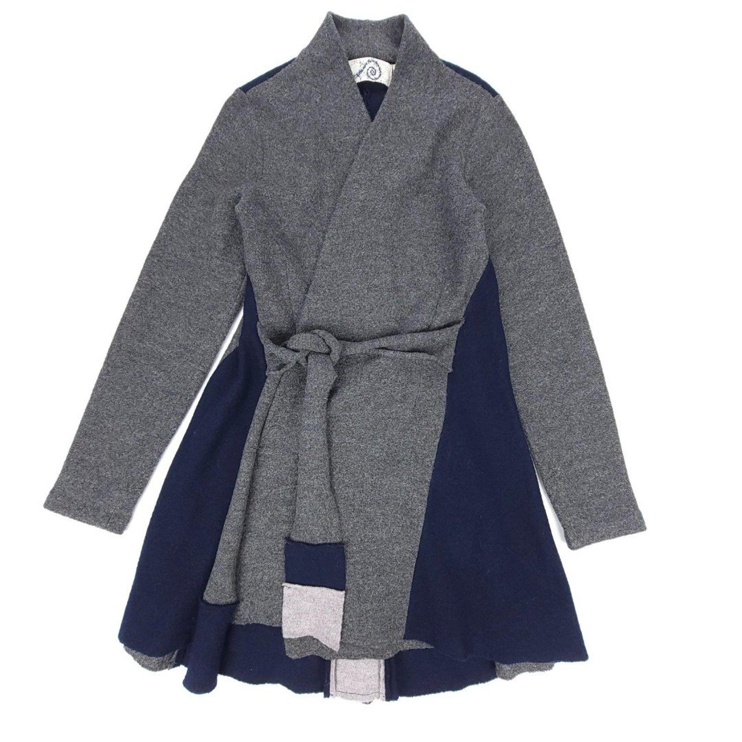 ANTHROPOLOGIE Denisse Wool Sweater Coat Wrap Cardigan Lagenlook XS Gray Navy