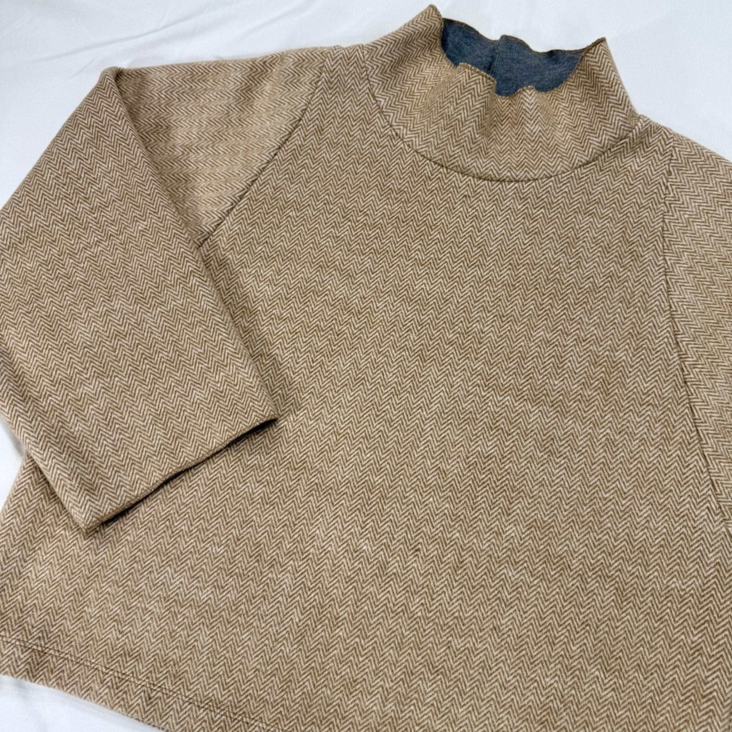 Madewell Mock Neck Womens Small Wool Blend Boxy Top Sweater Herringbone Tan Felt