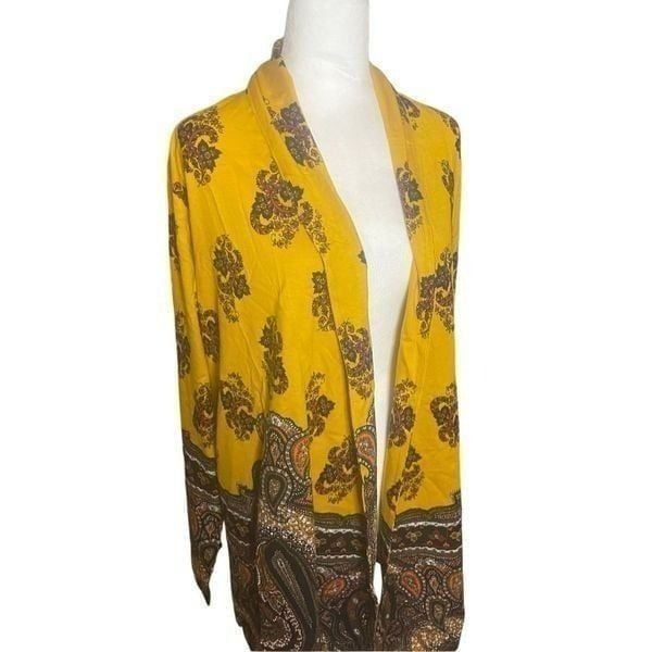 Isaac Mizrahi Live! Womens Size 3X Open Front Cardigan Gold Paisley Print NWT