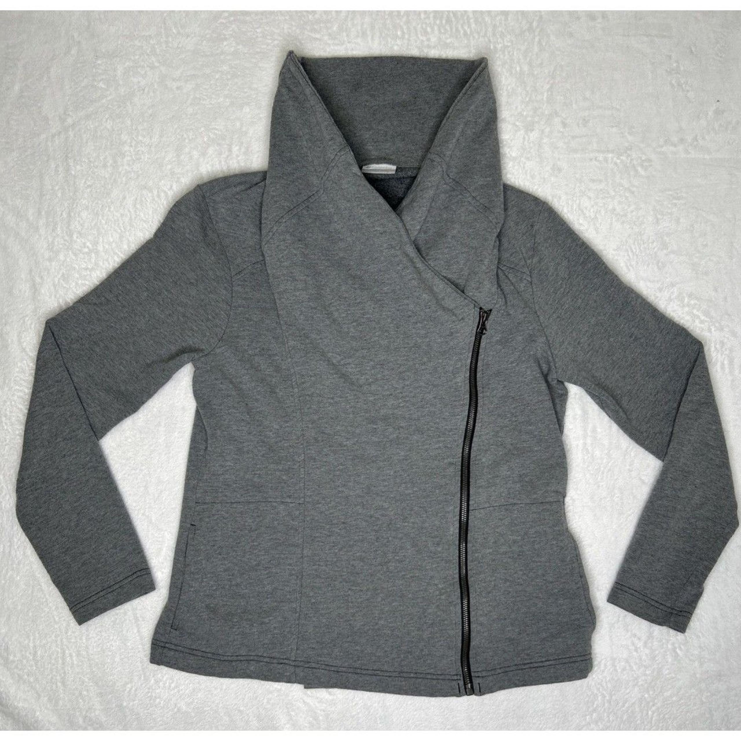 Columbia Sweater Jacket Women’s Large Gray Full Zip Wrap High Neck Jersey