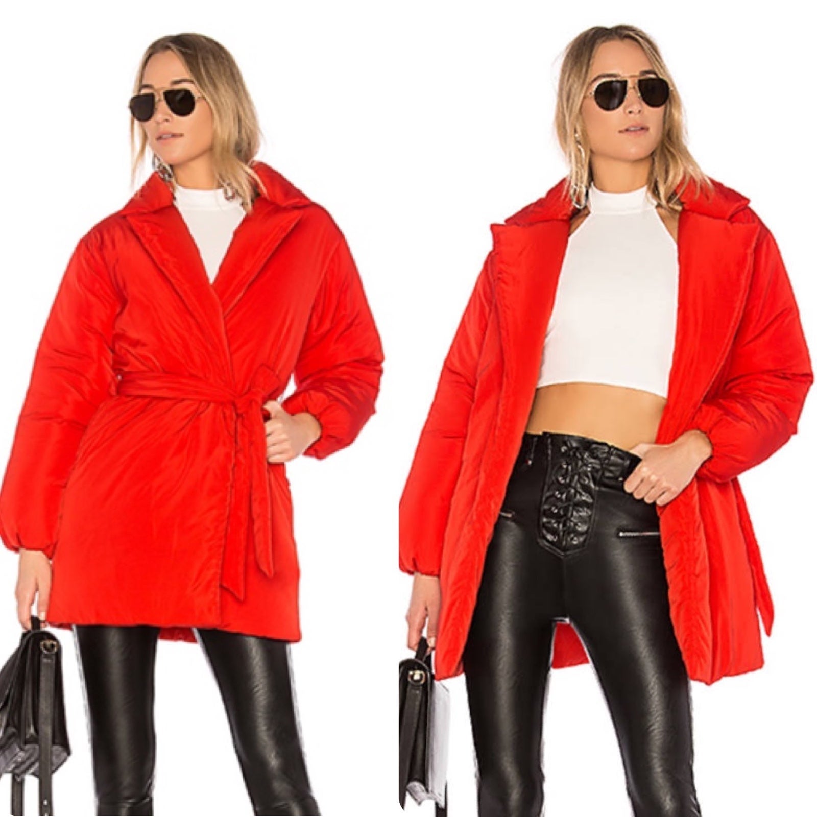 Lovers + Friends Calla Lily Belted Puffer Jacket - Vermilion