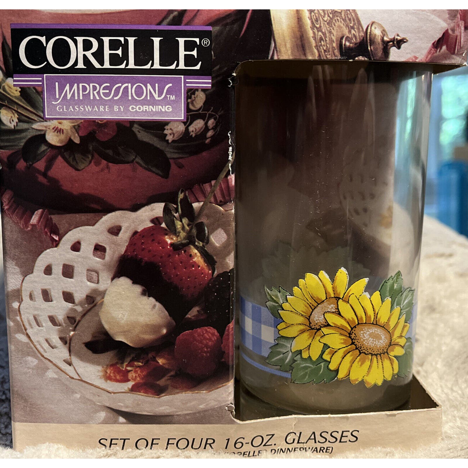Corelle Impressions Sunsations 16 oz Glasses Set of 4 Glassware By Corning New
