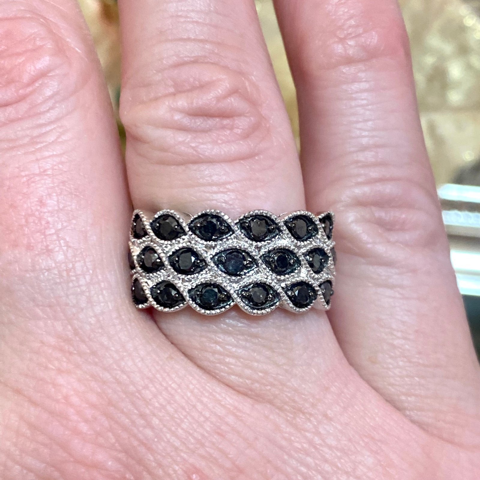 1 Carat Genuine Black Diamond 3 Row Anniversary Band Ring