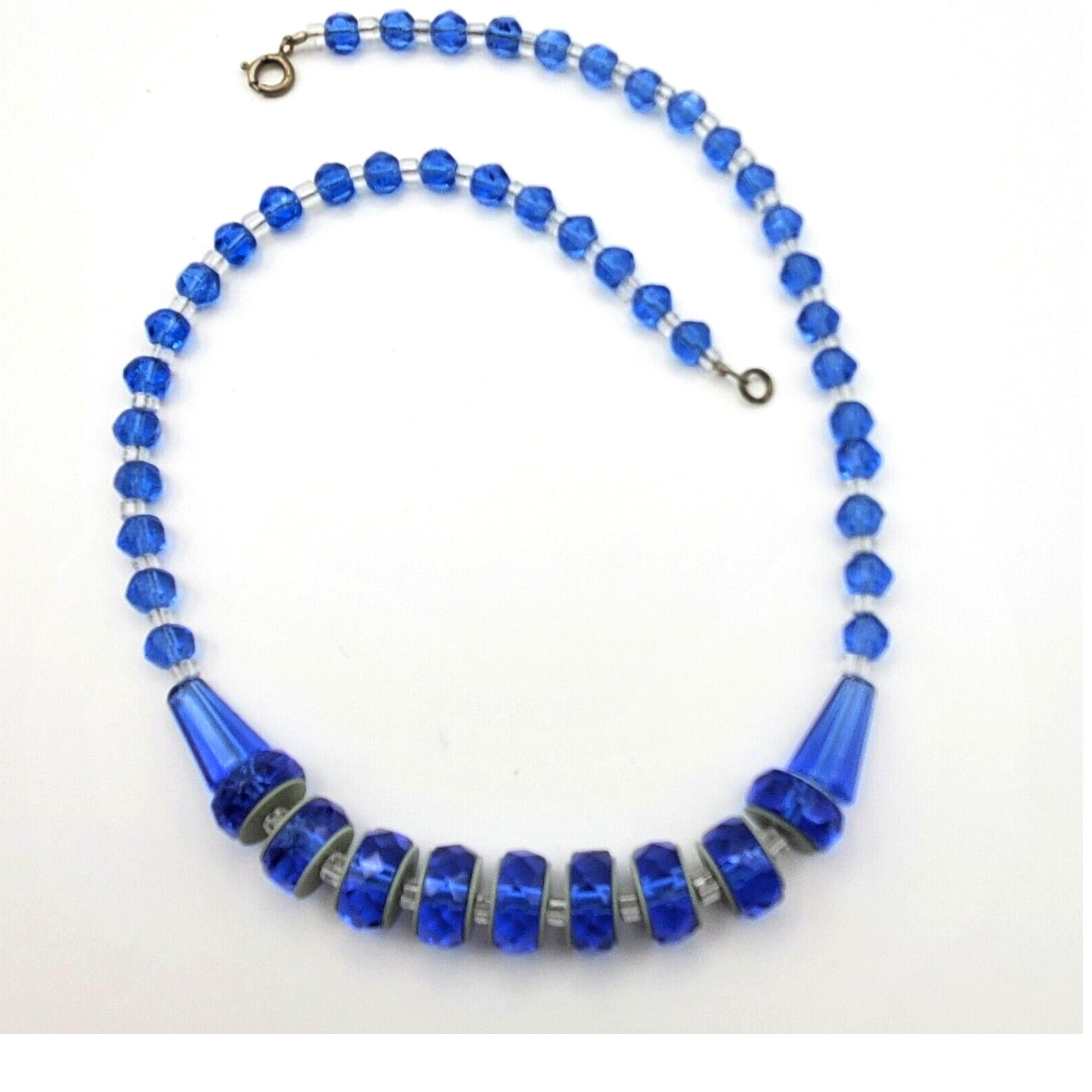 Deco Blue Glass Beaded Choker Crystal Necklace 16 1/2 1930s Czech Vintage
