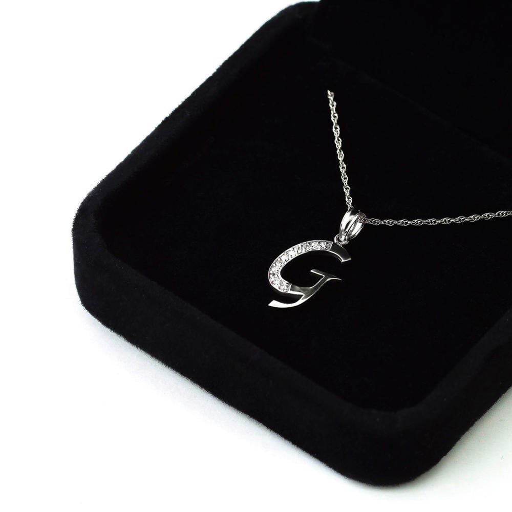 14K. SOLID GOLD NECKLACE WITH NATURAL DIAMONDS INITIAL 'G' PENDANT (White Gold)