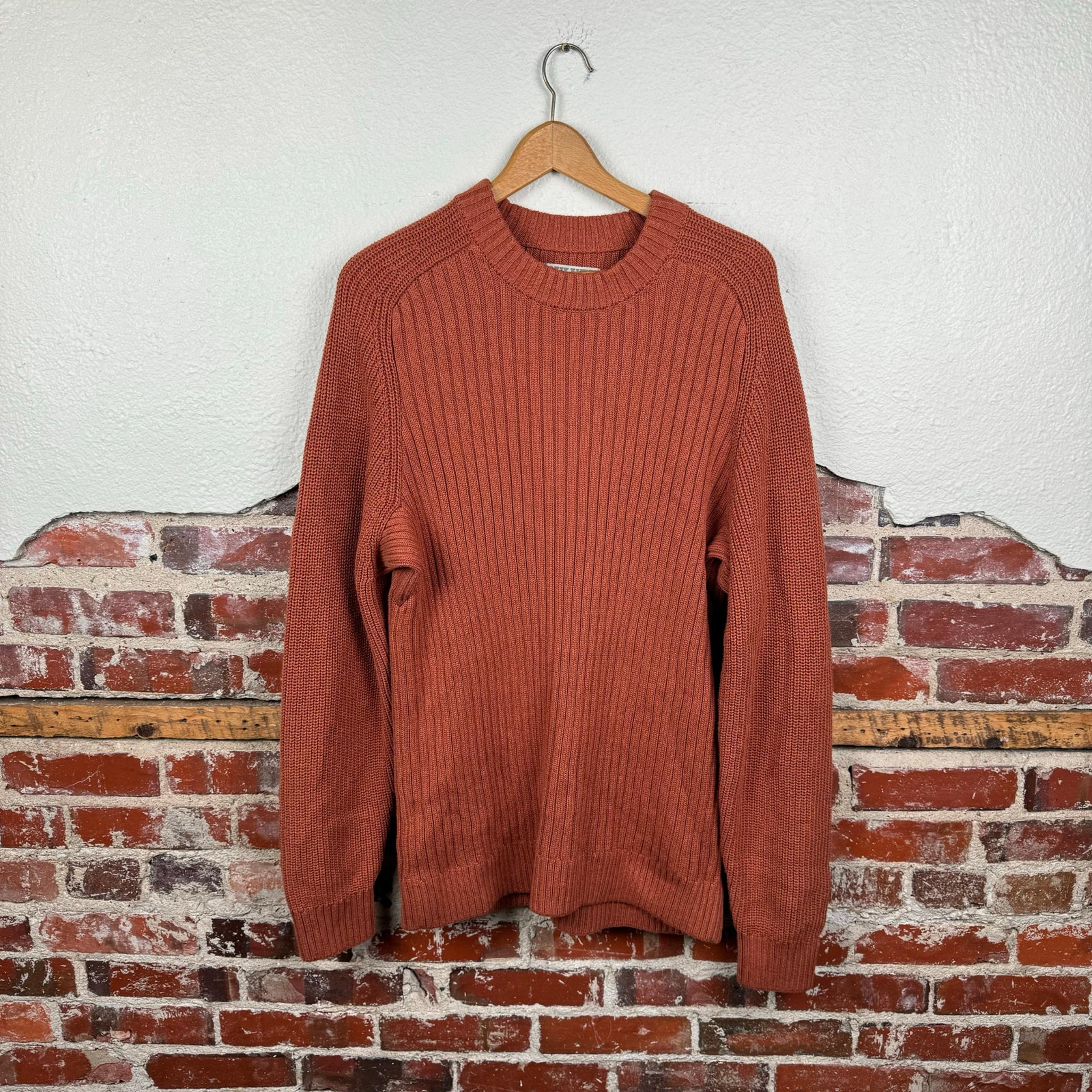 Duluth Trading Co Sweater Large Orange Cotton Ribbed Crewneck Pullover Classic