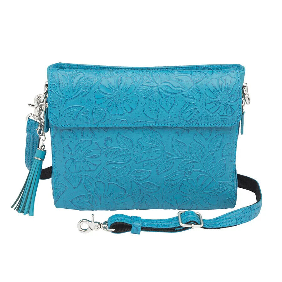Turquoise Tooled Cowhide Concealed-Carry Purse