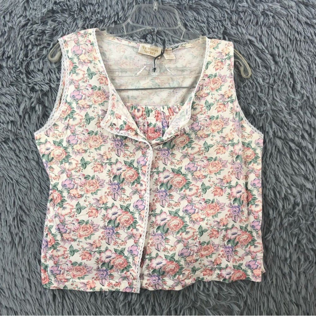 Victorias Secret Womens Large Vintage Gold Label Floral 2 Piece Pajamas Set