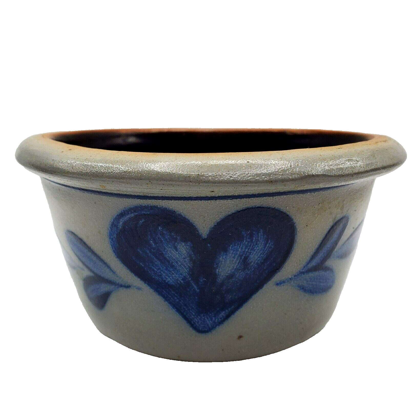 Rowe Heart Pottery Bowl Salt Glaze Baking Dish Blue Vintage 1989 Stoneware Dish