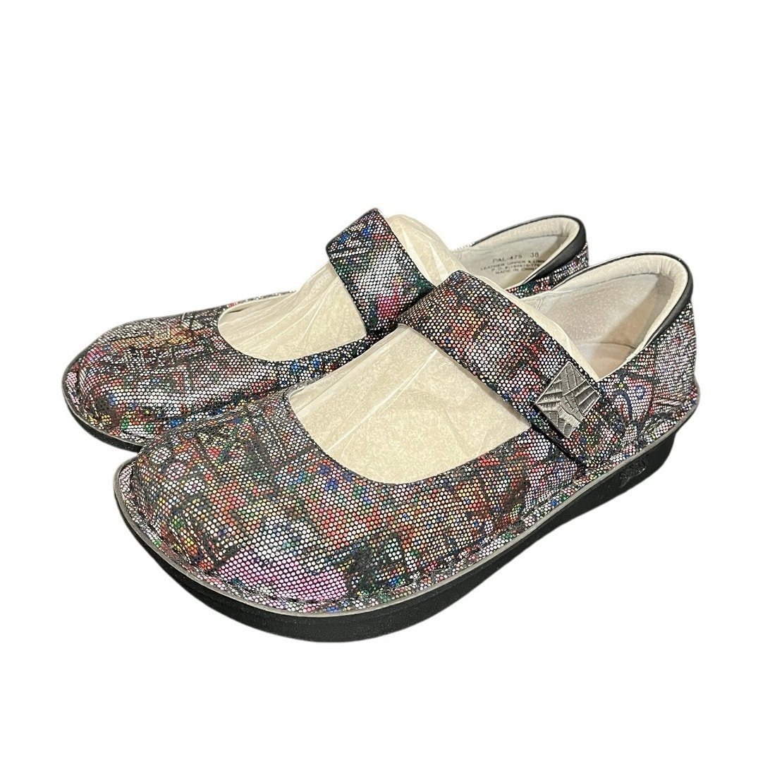 Alegria Paloma Squarely Slip On Leather Pixel Art Floral Mary Jane Size 38