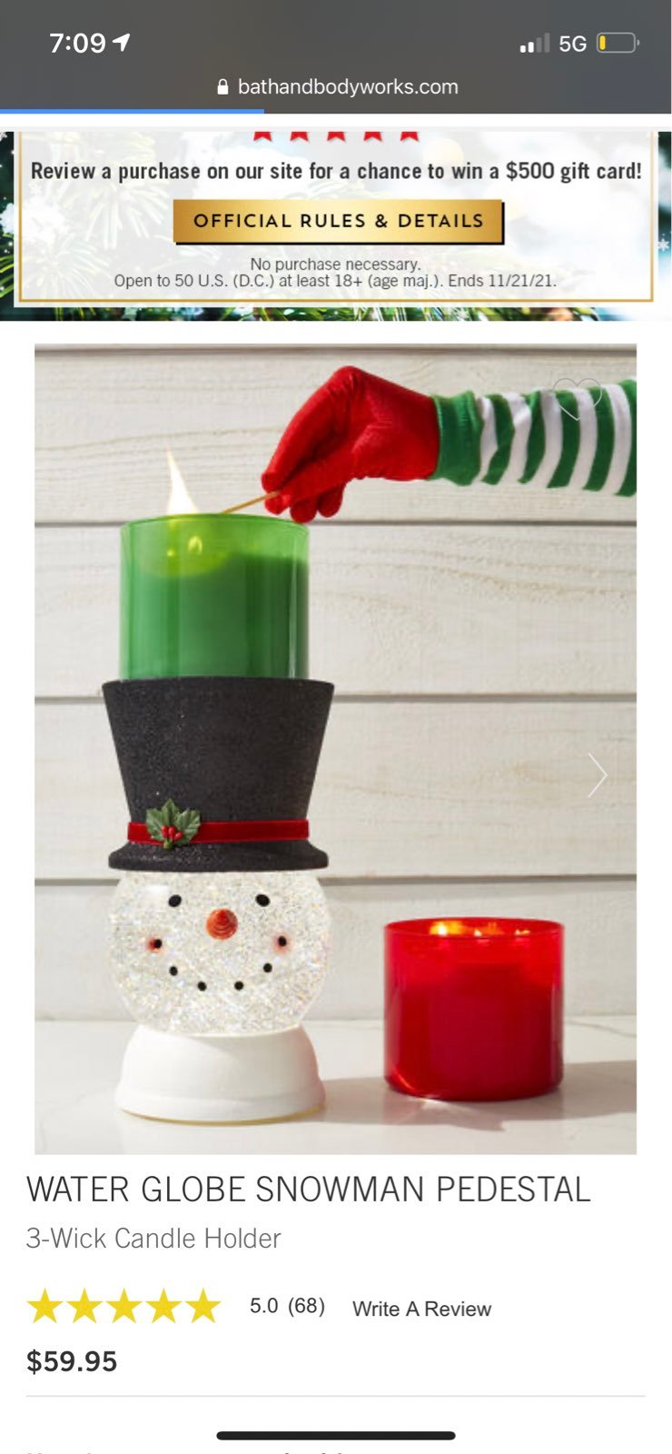 Bath and Body Works Snowman candle holder - lights up