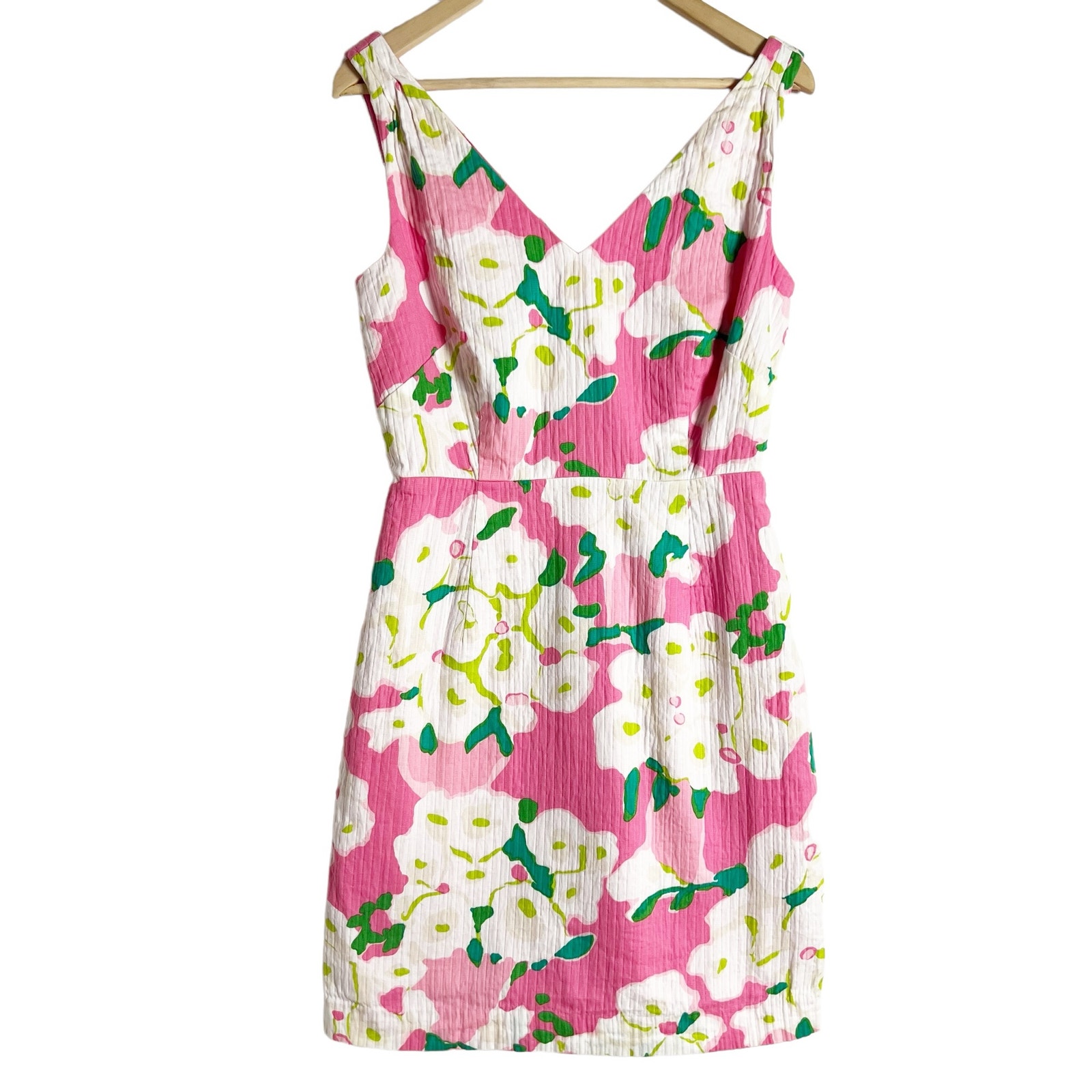 Lilly Pulitzer Kiki Hotty Pink Sleeveless Floral Print V-Neck Sheath Dress Sz 10