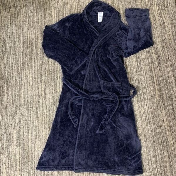 Fruit of the Loom Mens One Size Bath Robe Navy Blue Belted Tie Waist Pockets