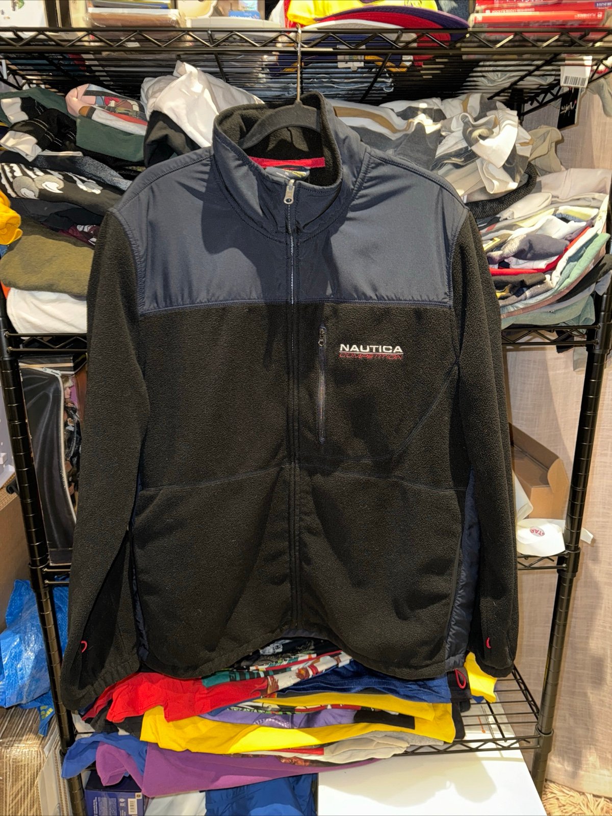 Y2K Nautica Competition Black Fleece Jacket Size Xl