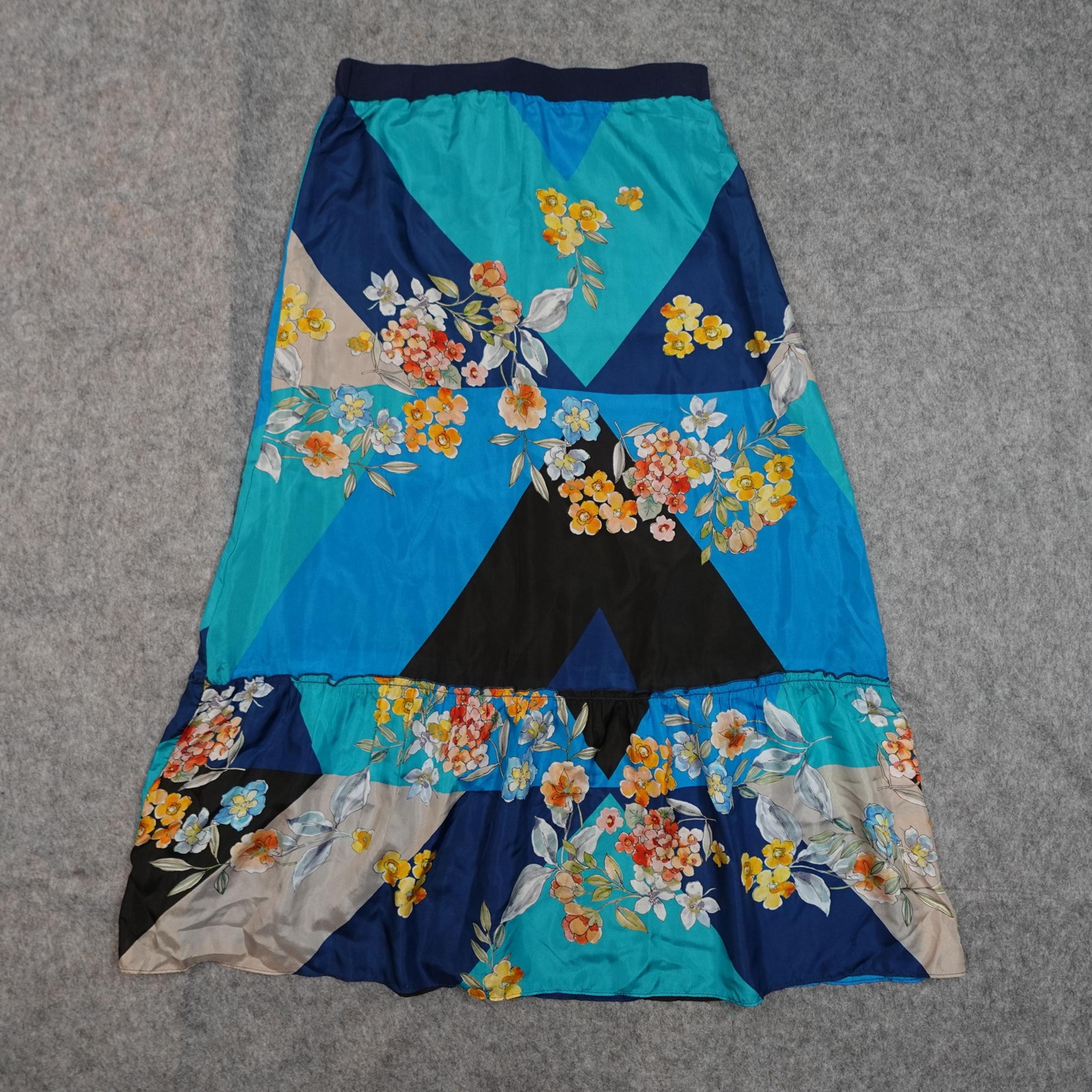 Johnny Was Skirt Womens Small Maxi Silk Mixed Prints Patchwork Cottagecore Boho