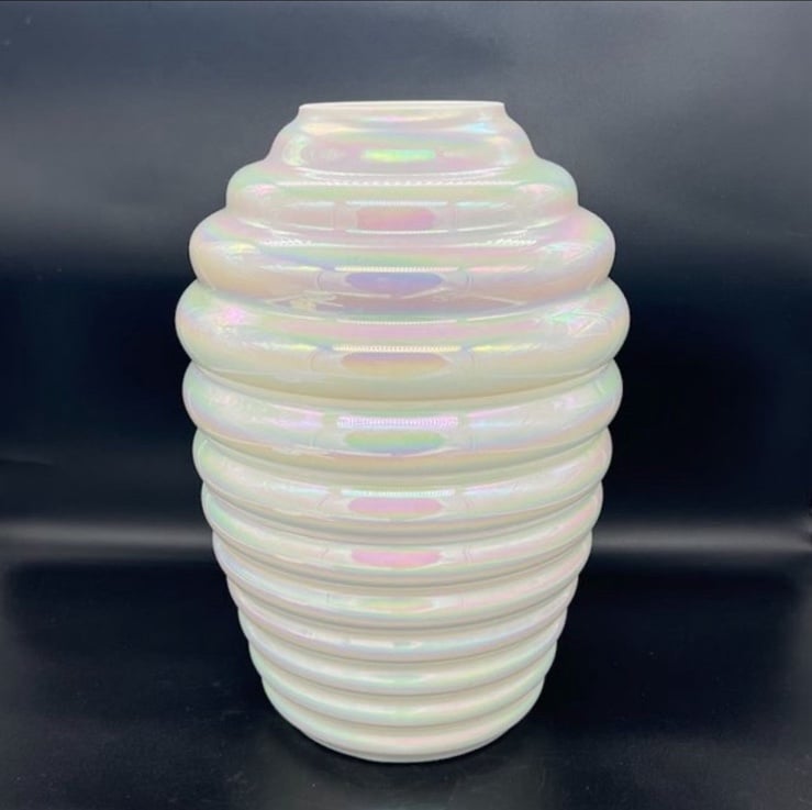 Large 13” Iridescent Glass Beehive Vase Moonglow Pearl Mermaid Unicorn Decor