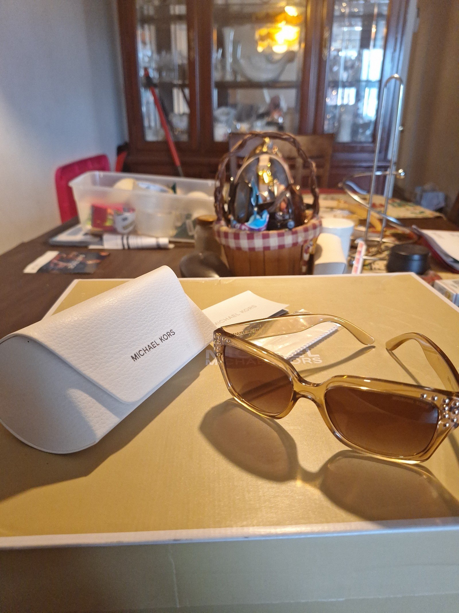 Michael Kors Sunglasses Mk 2068 Banff Studded Brown Tan Clear New