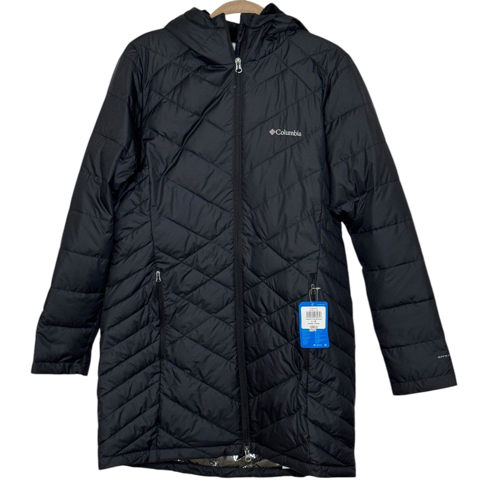 Columbia Heavenly Long Hooded Jacket Lightweight Large Black New