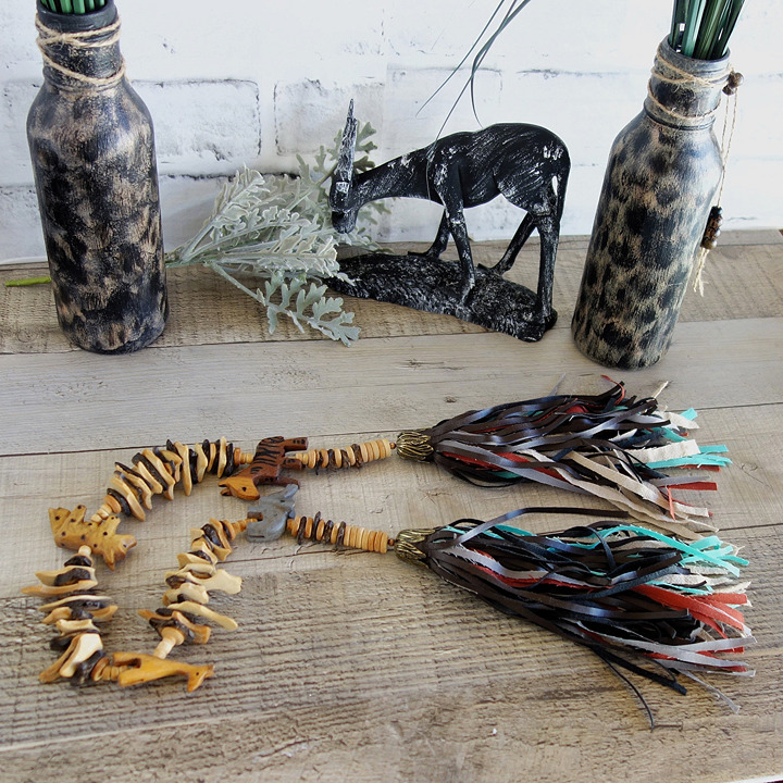 Safari Bead Tassel African Decor Bead Garland Animal Beads Tassle Tribal Decor