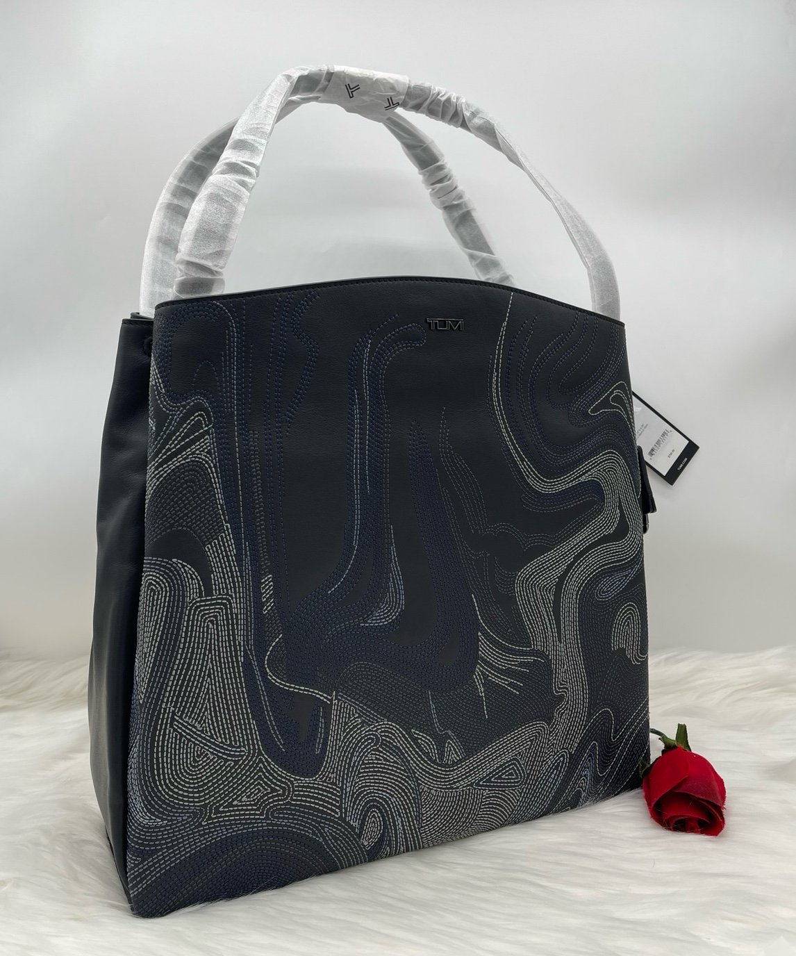AUTH NWT 795 TUMI Georgica Jodys Intricate Pattern Leather Tote Bag In Black