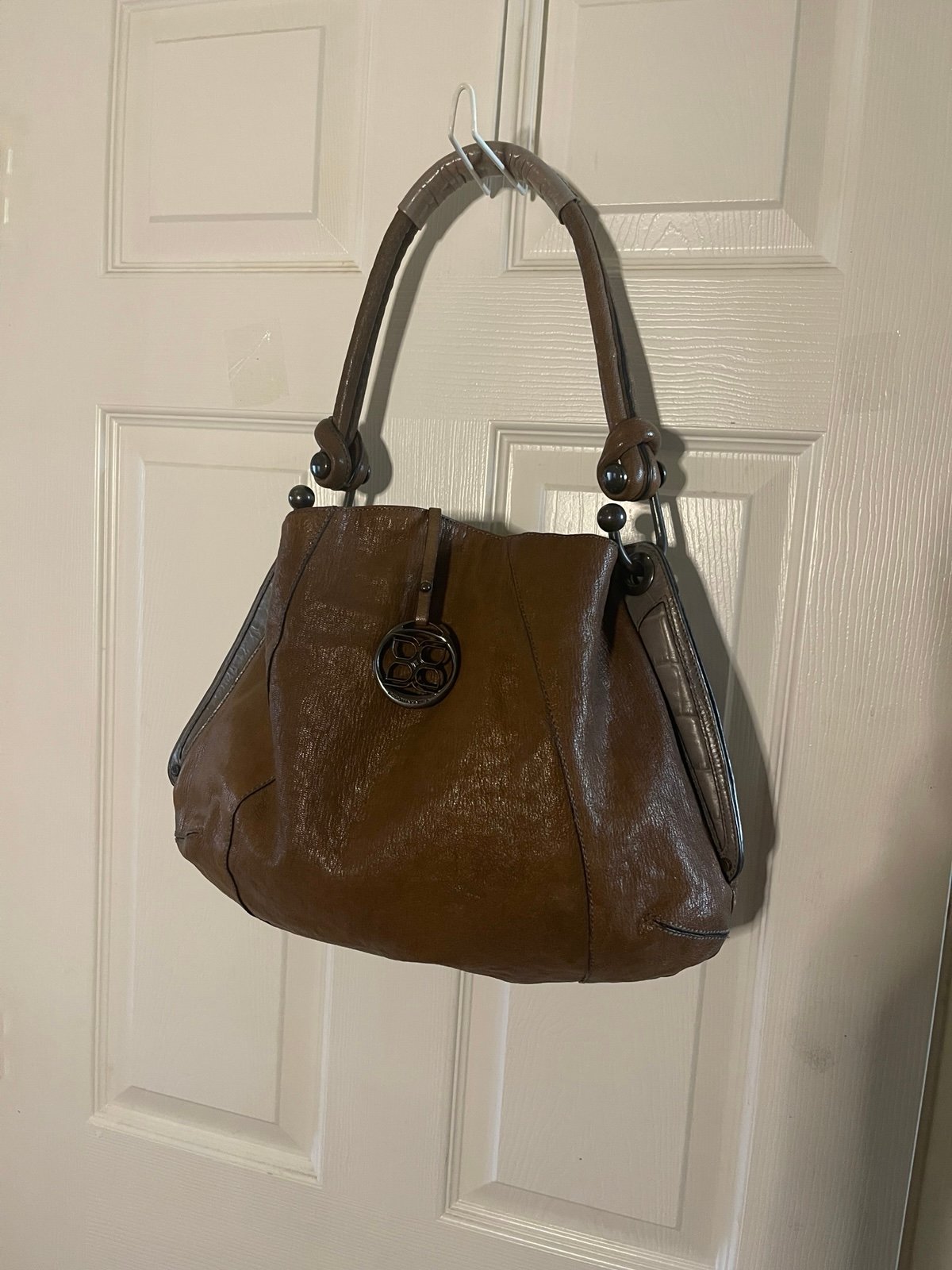 BCBGMAXAZRIA Brown & gray Hobo Shoulder bag.silver tone hardwares .Pre owned i