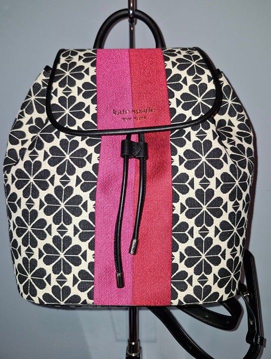 KATE SPADE FLOWER JACQUARD STRIPE SINCH MEDIUM BACKPACK K4378 CREAM MULTI COLOR