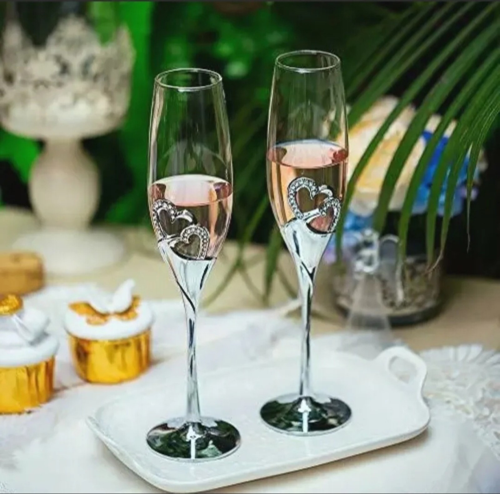 Set of 2 Creative Heart Shape Champagne Flutes, Glasses Cups, Wedding Toasting