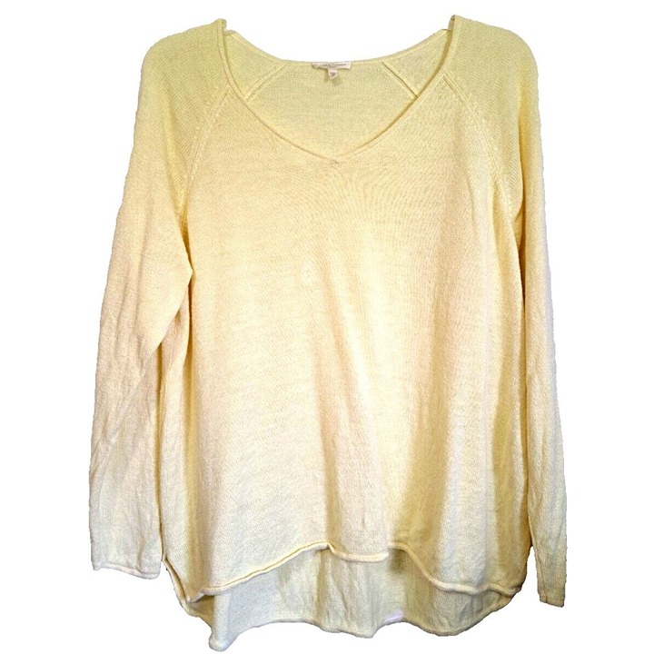 Eileen Fisher Woman 2X Pale Yellow Long Raglan Sleeve V-Neck Linen Sweater FLAW!