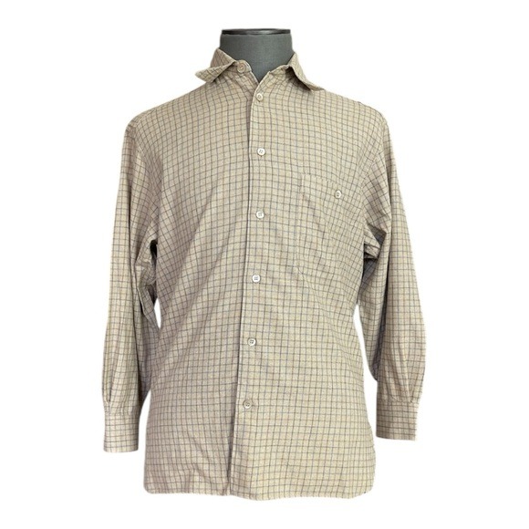 Ermenegildo Zegna Shirt Men’s Shirt Tan Plaid Long Sleeve Button Up Dress Shirt