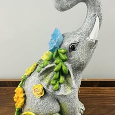 Outdoor Elephant Sculpture Statue - Solar Garden Elephant with 7 LED Succulent
