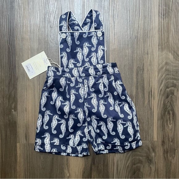 Rachel Riley Baby Seahorse Dungarees Cotton Overalls 6 Months Classic Beach