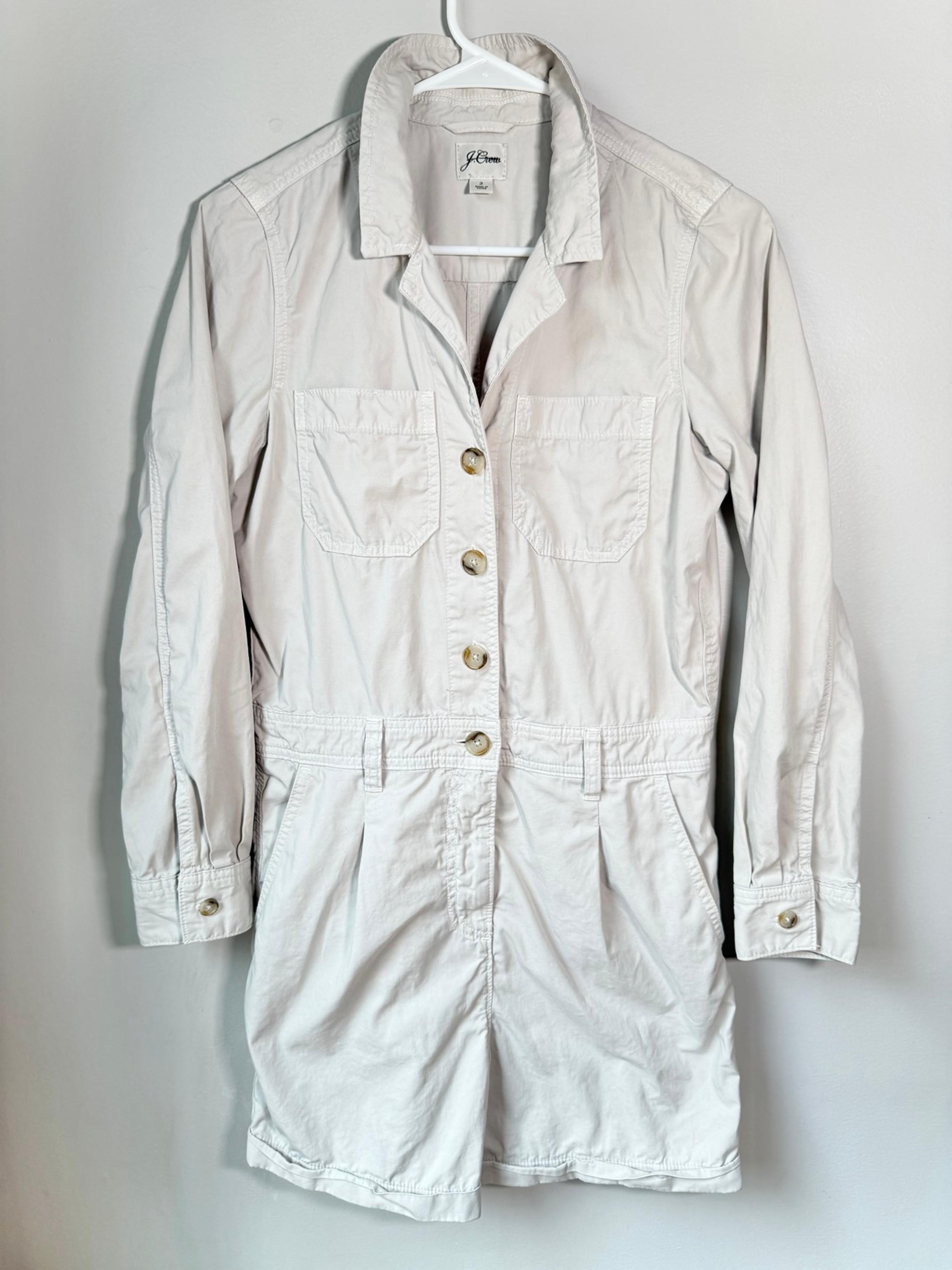 J Crew Women's Foundry Chino Short Coveralls Romper Jumpsuit in Stone Size 2