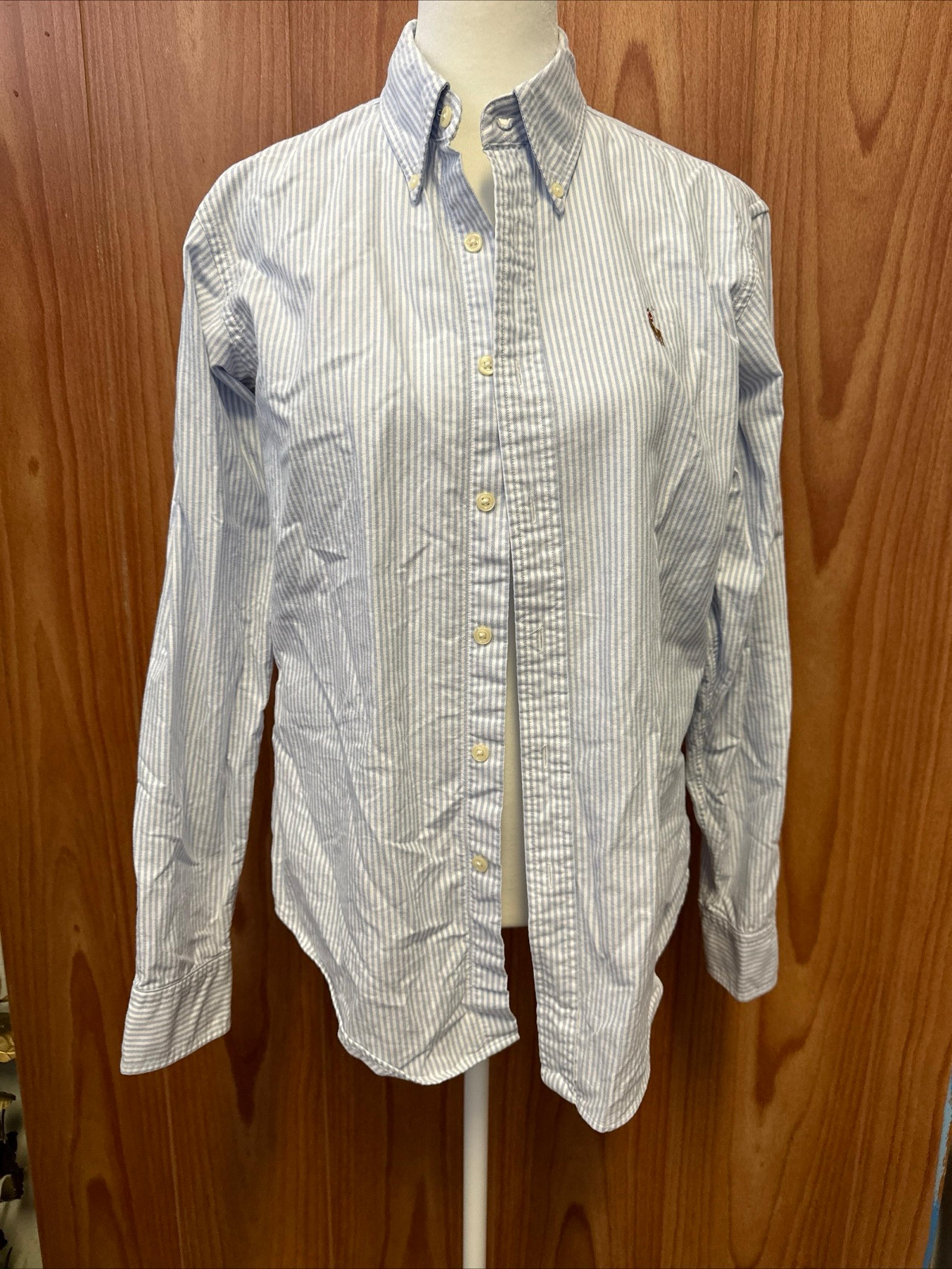 Ralph Lauren Light Blue White Stripe Long Sleeve Button Down Shirt Size 8