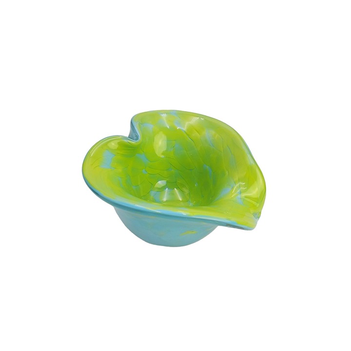 Vintage R Meyers / Meyer SMP Green and Blue Handmade Art Glass Trinket Bowl