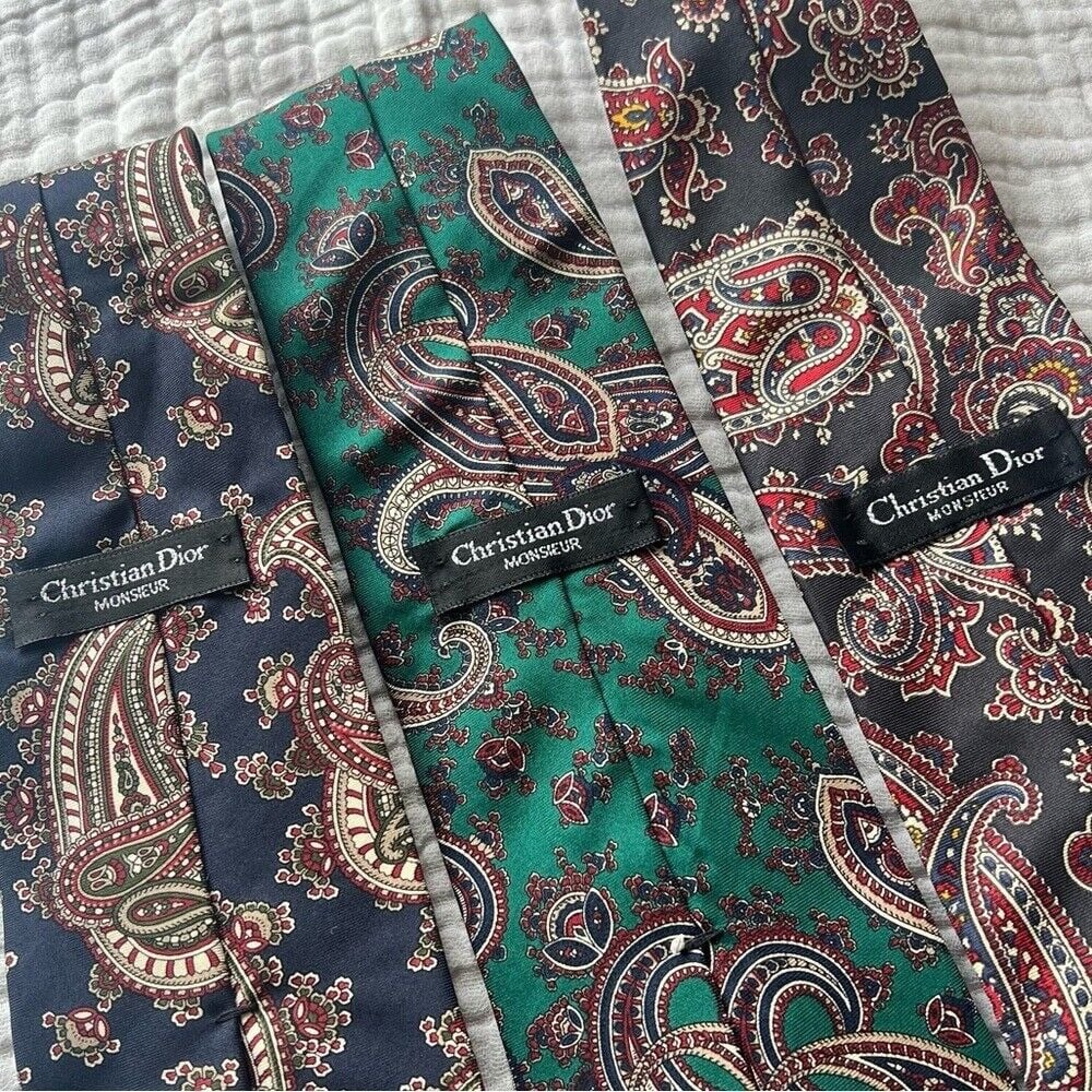 CHRISTIAN DIOR 100% silk neckties Lot of 3 men's vintage paisley
