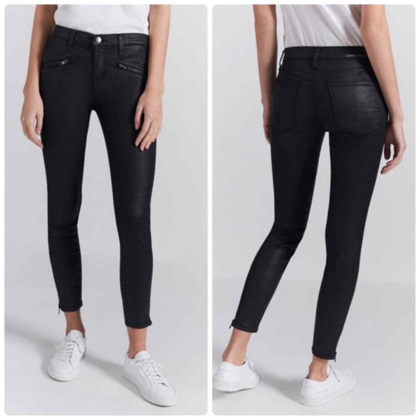 Current/Elliott Black Coated The Soho Zip Stiletto Skinny Jeans Size 26