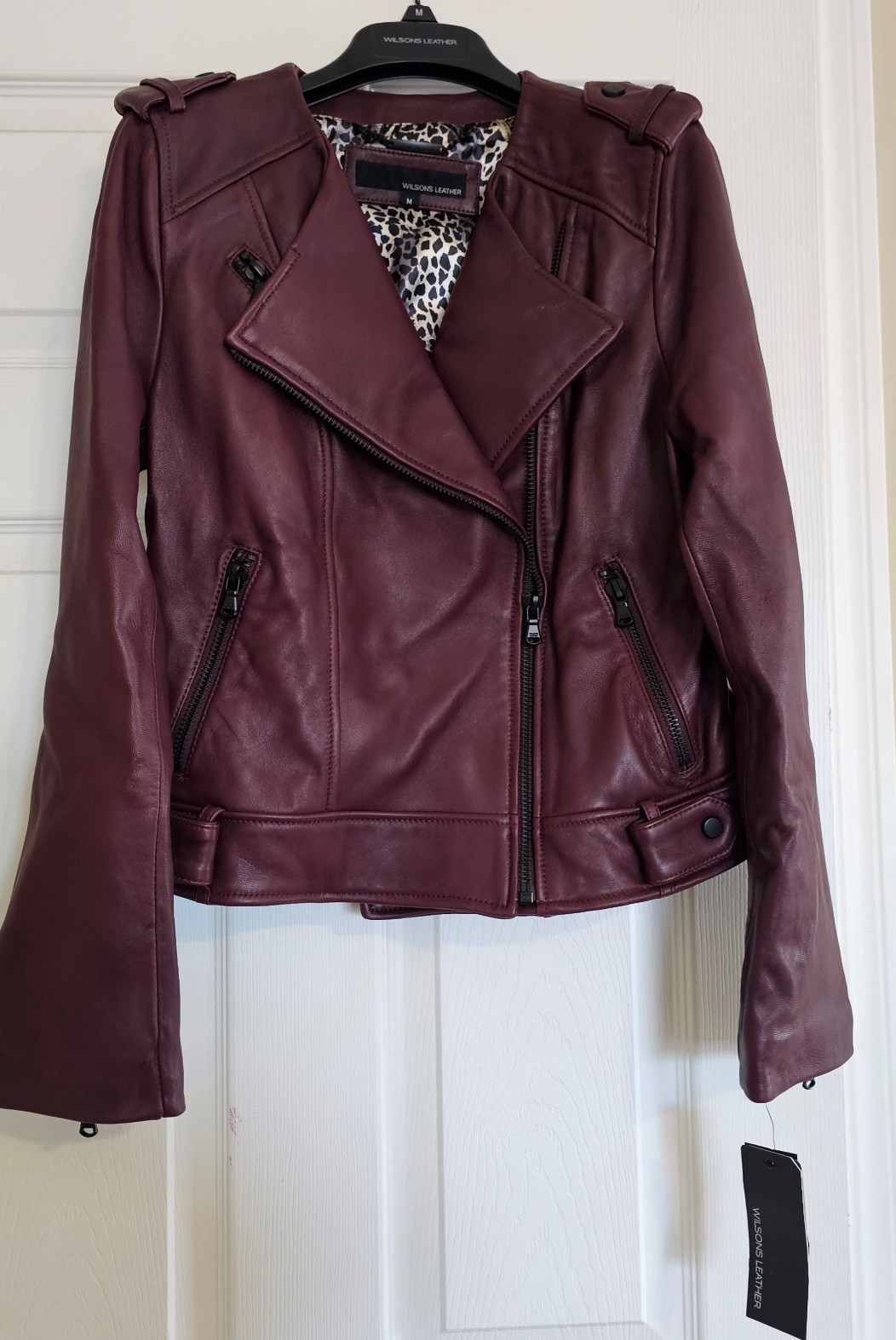 Women's Wilsons Leather Black Genuine Lamb Leather Jacket Medium Burgundy