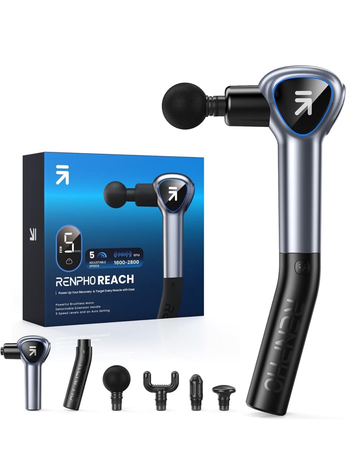 Renpho Massage Gun Deep Tissue, Back Massager for Pain Relief with Long Extensio